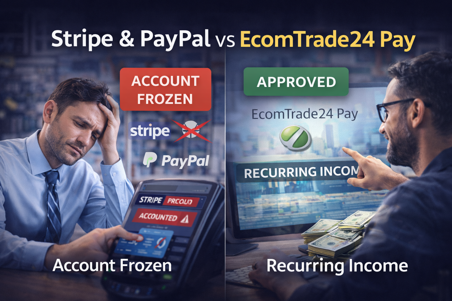 Stripe & PayPal vs EcomTrade24 Pay: Why merchants switch — and affiliates earn recurring income